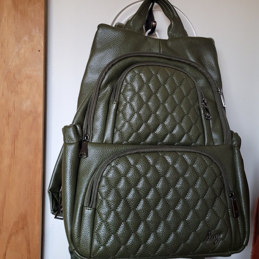 Lug Vegan Leather Hatchback Backpack (olive green color)